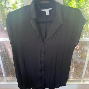 Nine West Black Cap Sleeve Button Down Blouse